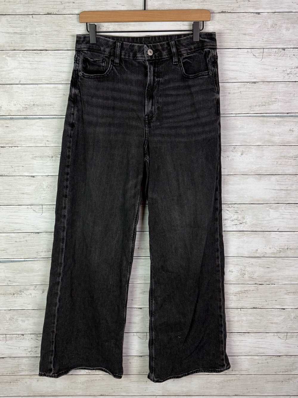 American Eagle Curvy Super High Baggy Wide Leg Jeans Black Size 10